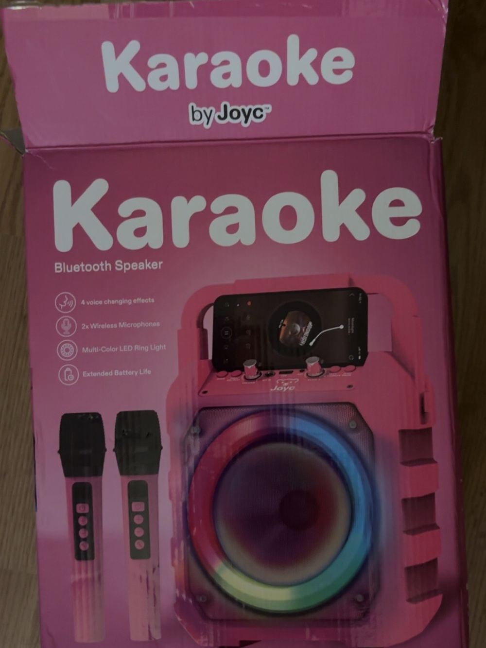 Pink Karaoke Bluetooth Speaker with Dual Wireless Microphones